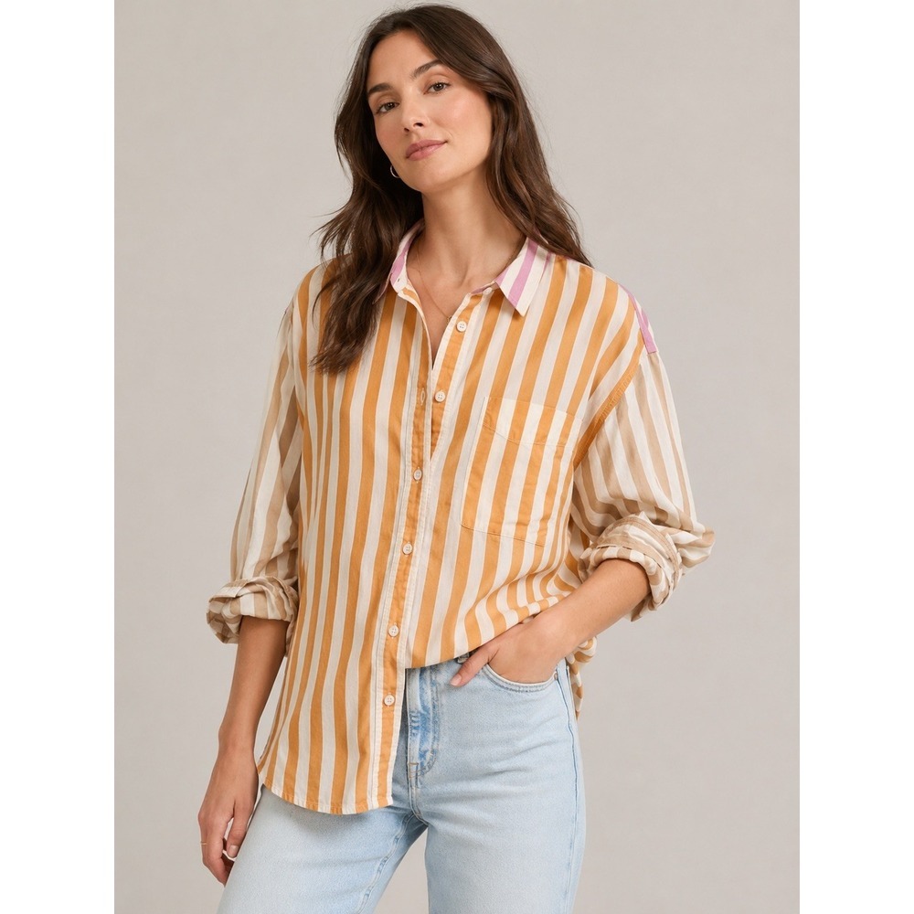 Madewell Womens Striped Oversized Button Down Shirt Orange Pink Tan Small
